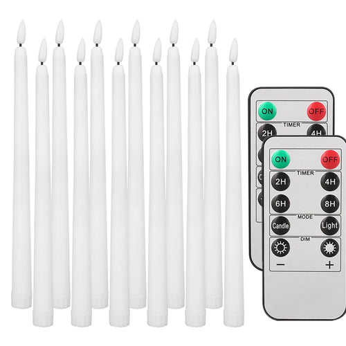 LED Flameless Taper Candles Flickering with 10-Key Remote 11" Battery