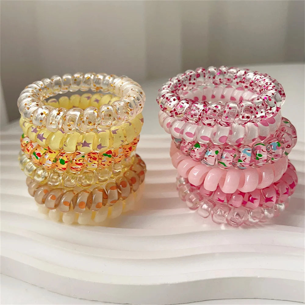 6pcs Sweet Cute Colorful Spiral Hair Ties Resin Jelly Coil Hair Rings