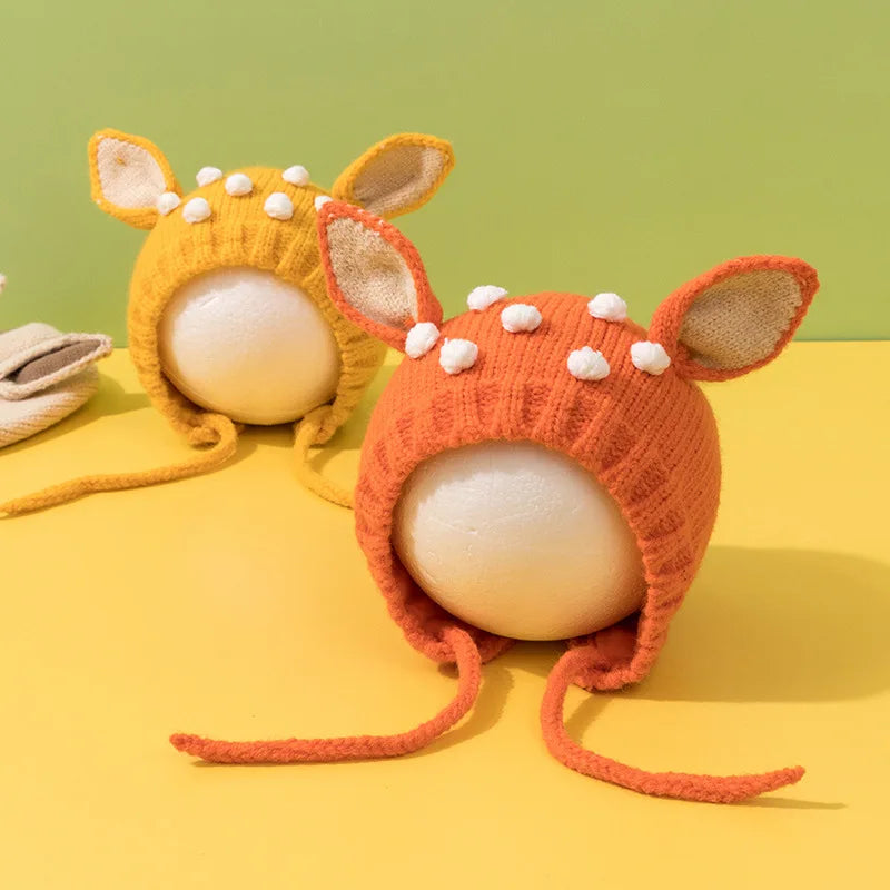Cute Cartoon Baby Ear Protection Cap Winter Warm Infant Woolen Knitted