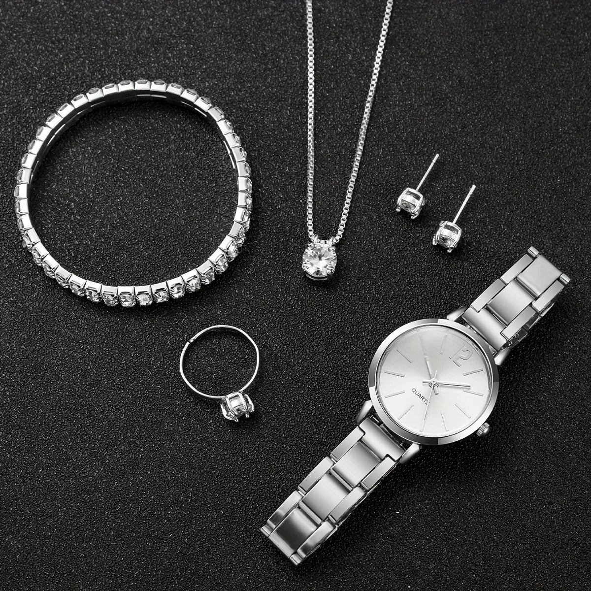 6PCS/Set Fashion Women's Quartz Watch Stainless Steel Band Wrist