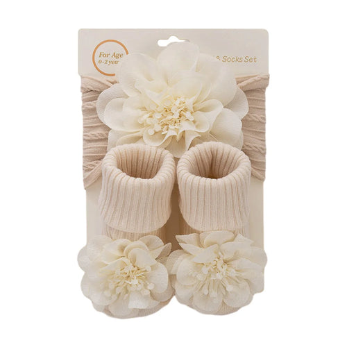 3Pcs/Set Lace Flower Baby Headbands Socks Cotton Non-slip Anklet 0-12M