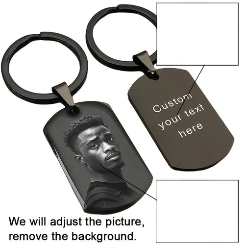 Personalized Photo Keychain, Custom-Engraved Stainless Steel Dog Tag