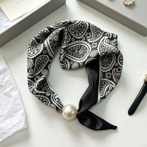 Elegant Chic Pearl Stripe Scarfs Women Fashion Convenient Magnetic