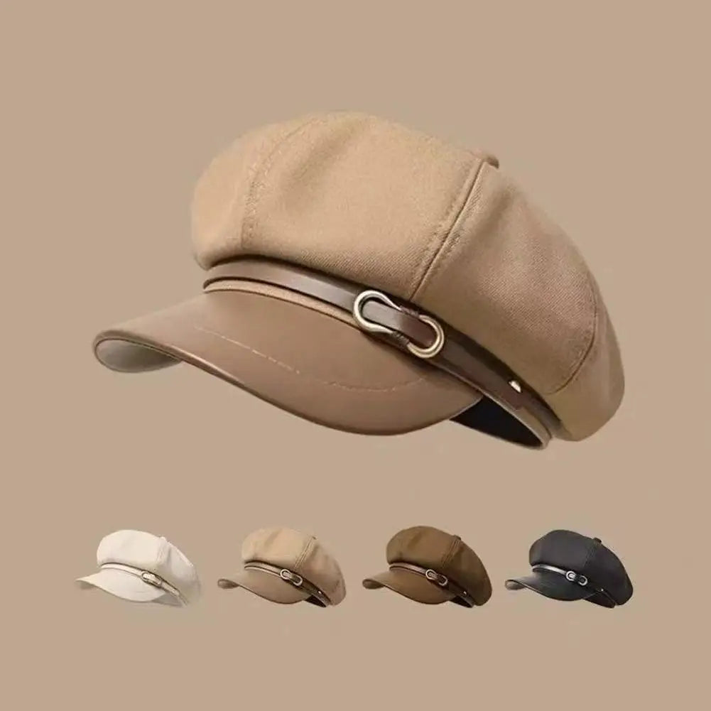 Retro British Style Beret for Women, Versatile Octagonal Newsboy Cap