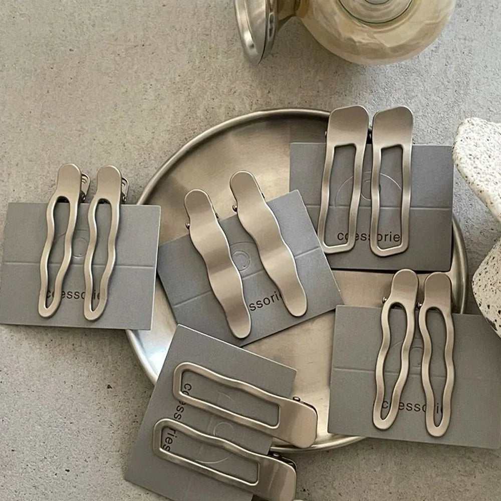 2pcs Silver Color Metal Silver Wave Line Hairclip With Geometric