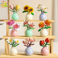 HUIQIBAO MOC Flower with Vase Model Building Block DIY Eternal Bouquet