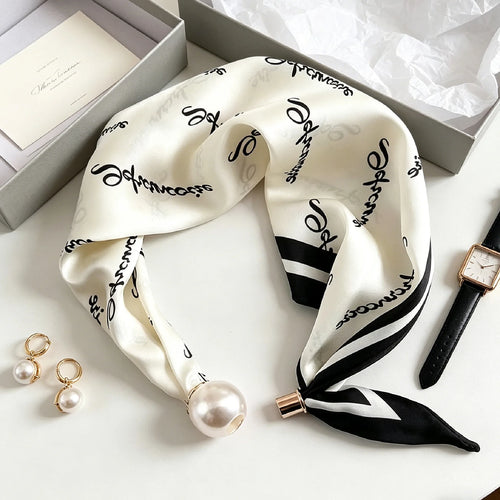 Elegant Chic Pearl Stripe Scarfs Women Fashion Convenient Magnetic