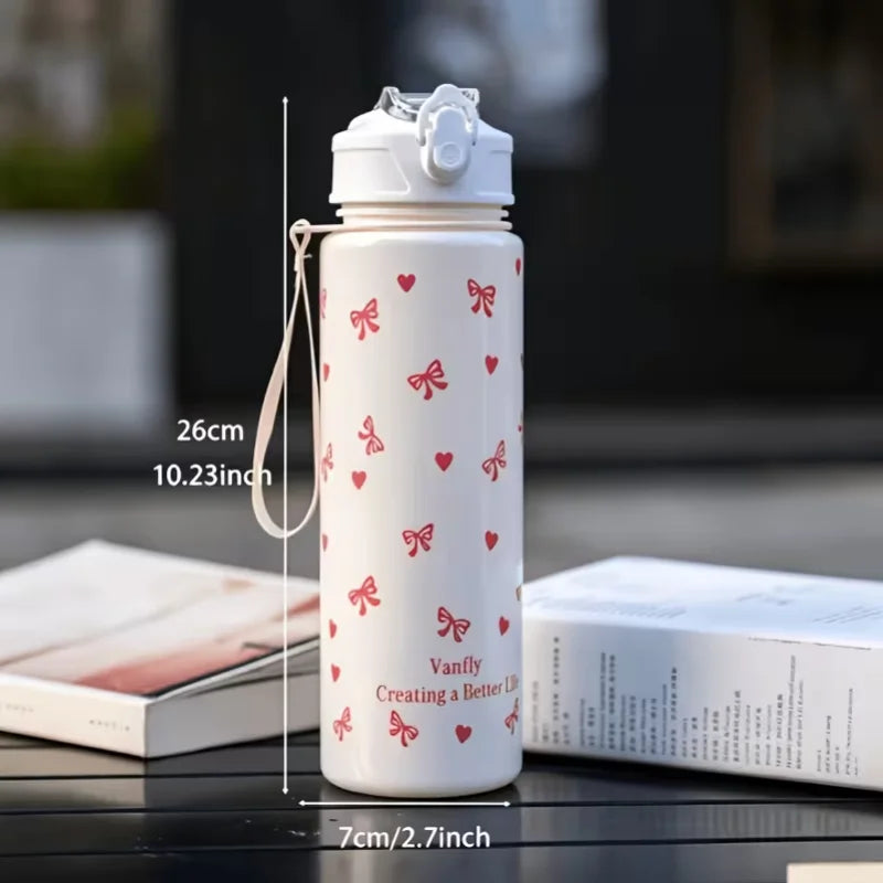 750ML Cute Strawberry Cherry Flower Bowknot Printed Tumbler with Pure