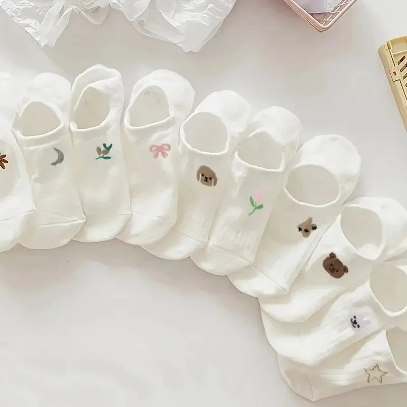 CHUANGERM 10 Pairs Cute Cartoon Pattern Socks Women's Ankle Stockings