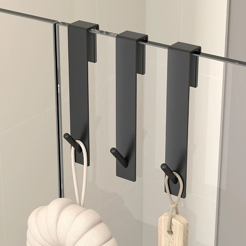 2pcs Bathrobe Hanger Shower Room Glass Over Door Hanging Hooks