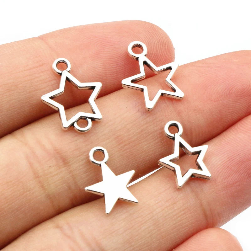 100pcs Small Star Charms Pendant Antique Silver Color Alloy Metal DIY