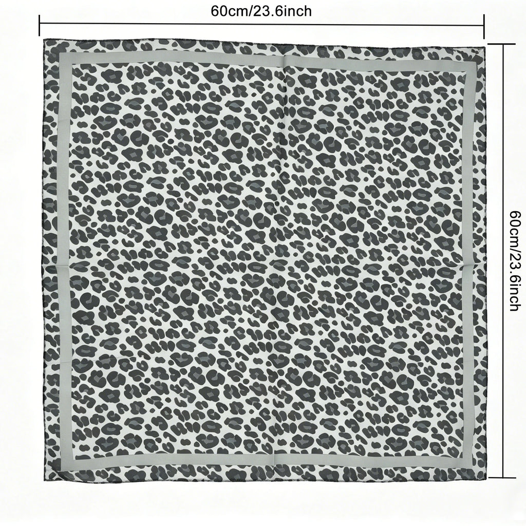 Leopard Print Magnetic Buckle Scarf, 60cm Square Thin Chiffon Neck