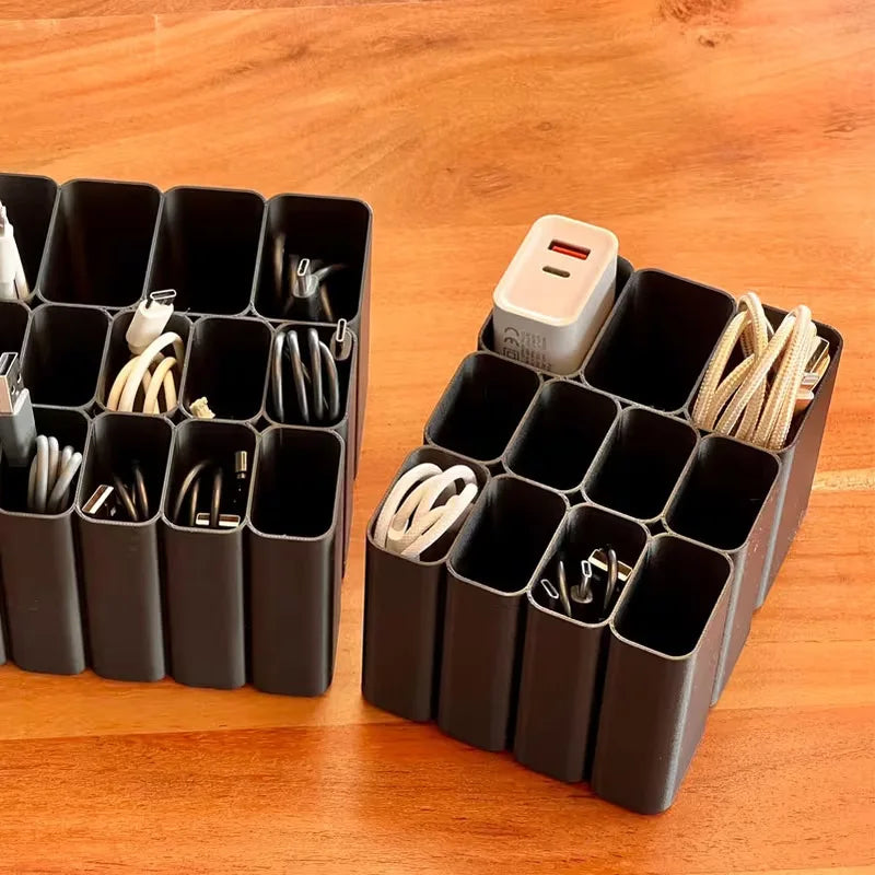 11/22 Grids USB Cable Storage Tray Wire Management Box Desktop