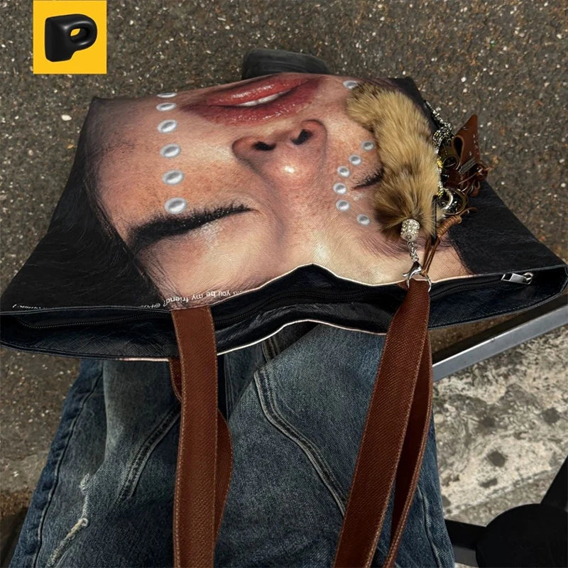 Creative Women's Tote Bag Trend Face Printing Large Capacity