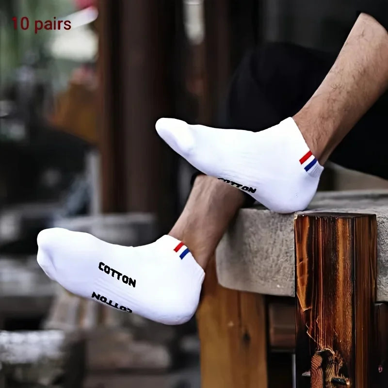 5/10Pairs Of Men's Simple Solid Liner Anklets Socks, Comfy Breathable