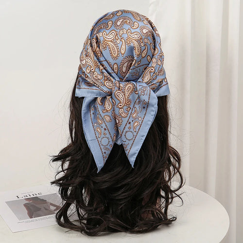Bohemian Style Floral Print Women’s Square Silk Scarf Satin Head Wrap