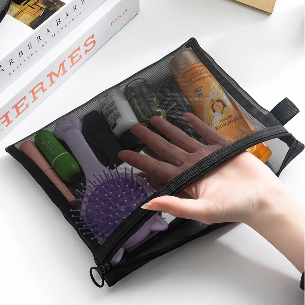 1/5/10pcs Mesh Clear Cosmetic Bags Women Black Makeup Bag Portable