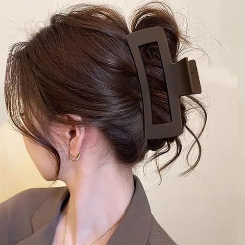 Elegant Large Brown Geometric Hair Claw For Women Girls Sweet Hair