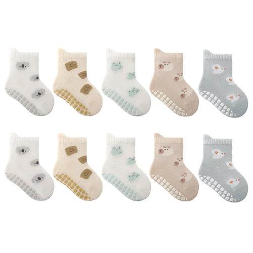 5 Pairs Childrens Non-Slip Socks Cute Cartoon Pattern Kids Boys Girls