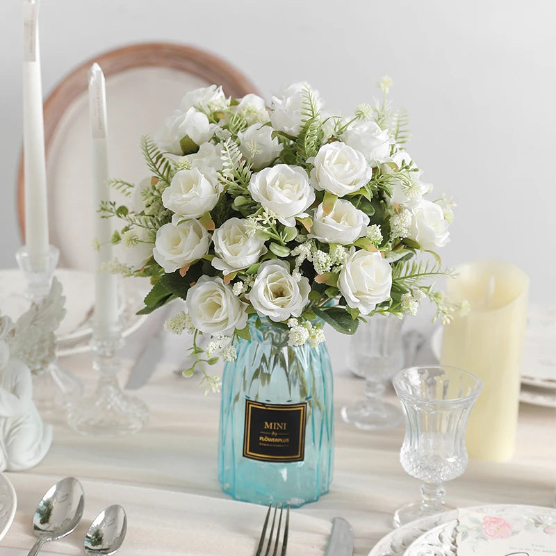 30cm Rose White Silk Bouquet Peony Artificial Flower 5 Big Head 4