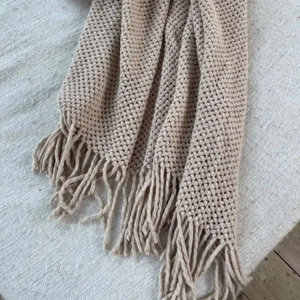 Cable Knit Khaki Throw Blanket Lightweight Knitted Jacquard Throw