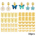 56pcs Vibrant Garden Hair Rings with Blue & Green Butterflies, White