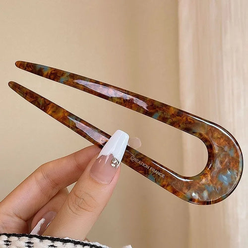 U-Shaped Hair Sticks Acetate Acrylic Hair Fork Hair Clips Fashion Bow