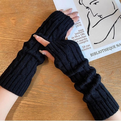 2PCS Cable Knit Fingerless Gloves, Women's Soft Warm Knitted Arm