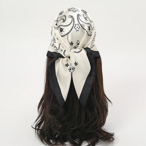 Bohemian Style Floral Print Women’s Square Silk Scarf Satin Head Wrap