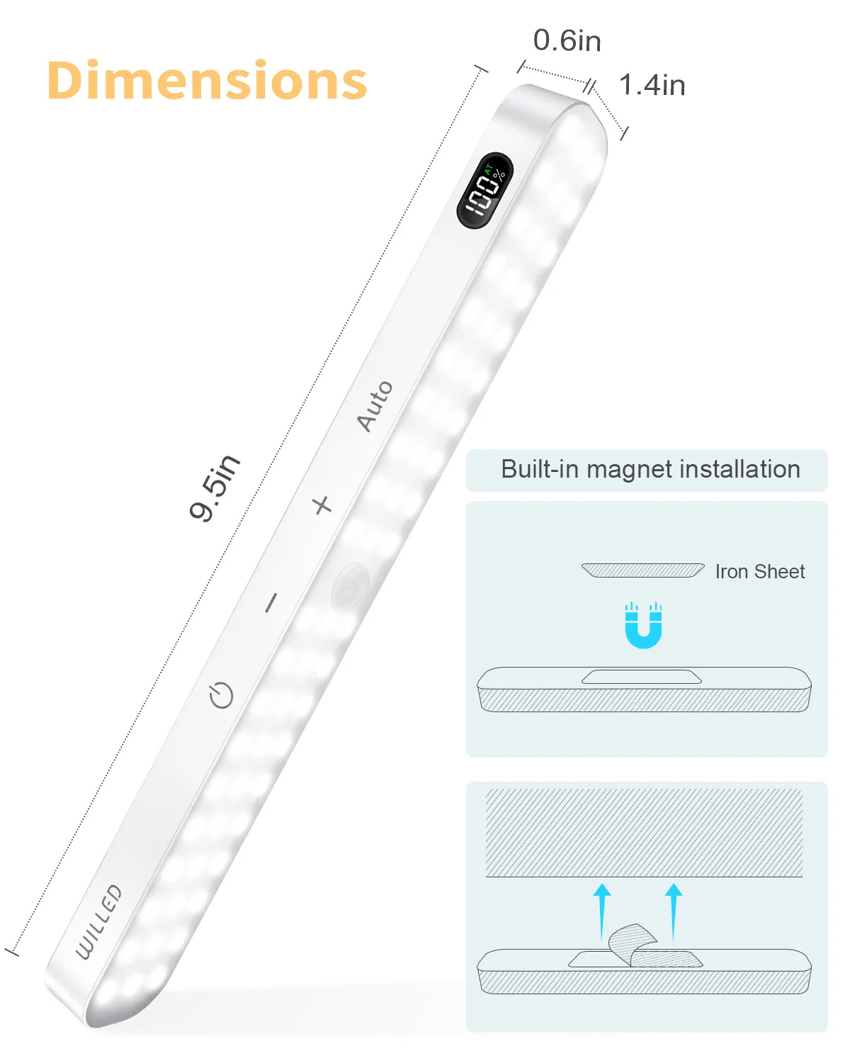 WILLED Motion Sensor Cabinet Light Battery Display 60 LED Touch Light