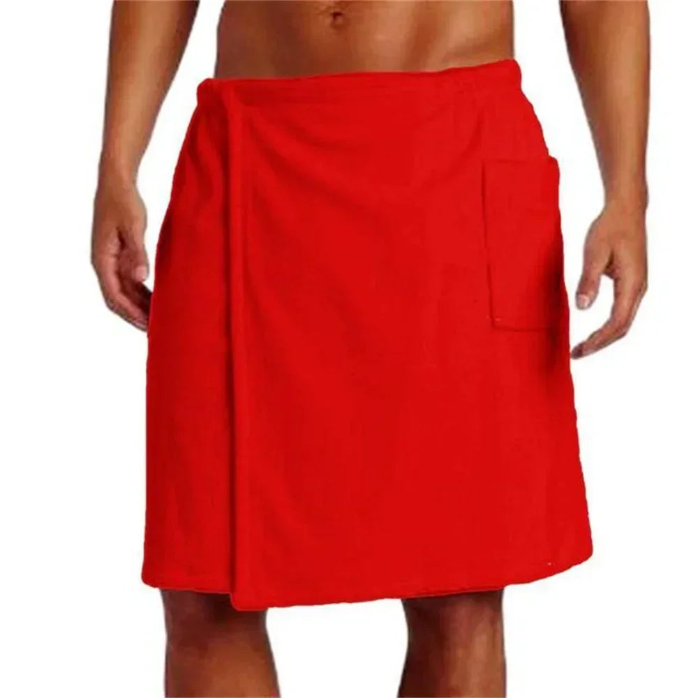 Men Soft Wearable Bath Towel with Pocket Bathrobes Shower Wrap Sauna