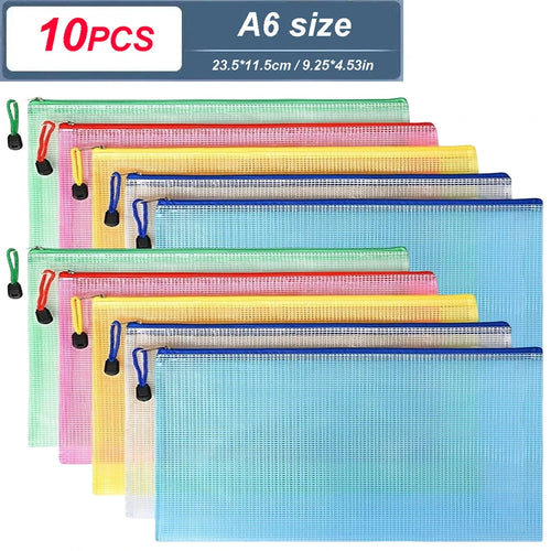 5-100PCS Stationery Storage Folder File Mesh Zipper Pouch A4/A5/A6