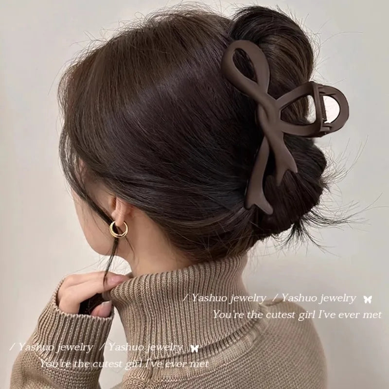 Elegant Large Brown Geometric Hair Claw For Women Girls Sweet Hair