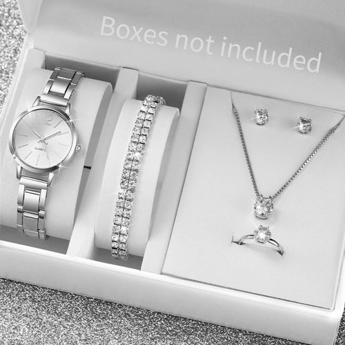 6PCS/Set Fashion Women's Quartz Watch Stainless Steel Band Wrist