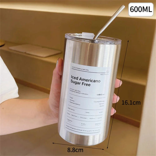 Portable 600ml Thermos Cup 304 Stainless Steel Coffee Mug Thermal
