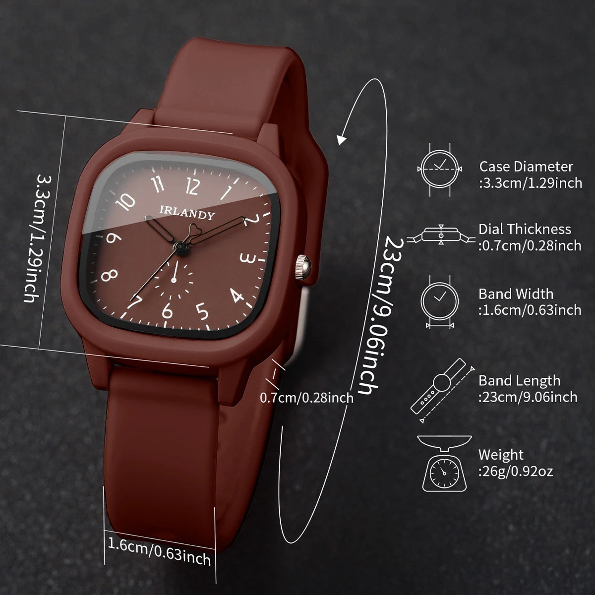 2PCS Fashion Arabic Dial Women Quartz Watch Heart Bracelet Set Square
