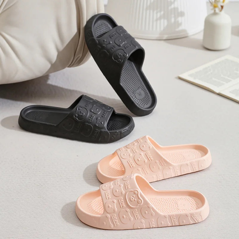 Couple Printting Cute Bear Women Slippers Summer Indoor Soft Cartoon