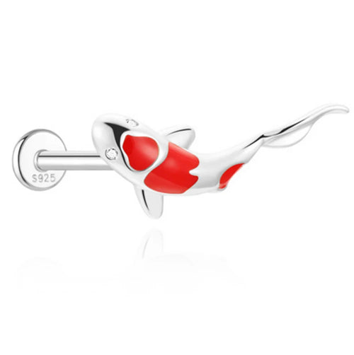AIDE 1PC 925 Sterling Silver Lucky Red Koi Piercing Earring For Women