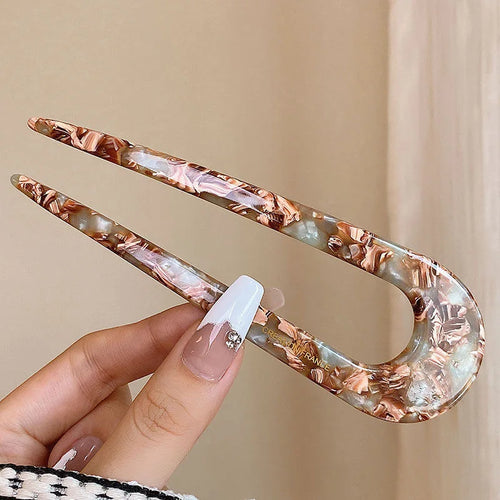 U-Shaped Hair Sticks Acetate Acrylic Hair Fork Hair Clips Fashion Bow