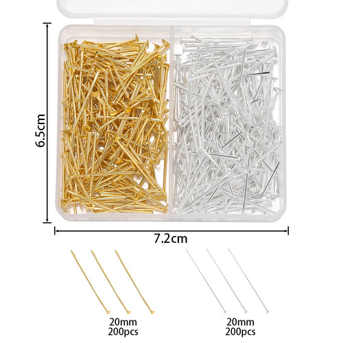 400pcs/Box 20mm Flat/Eyes/Ball Head Pins Needles Headpins Connector