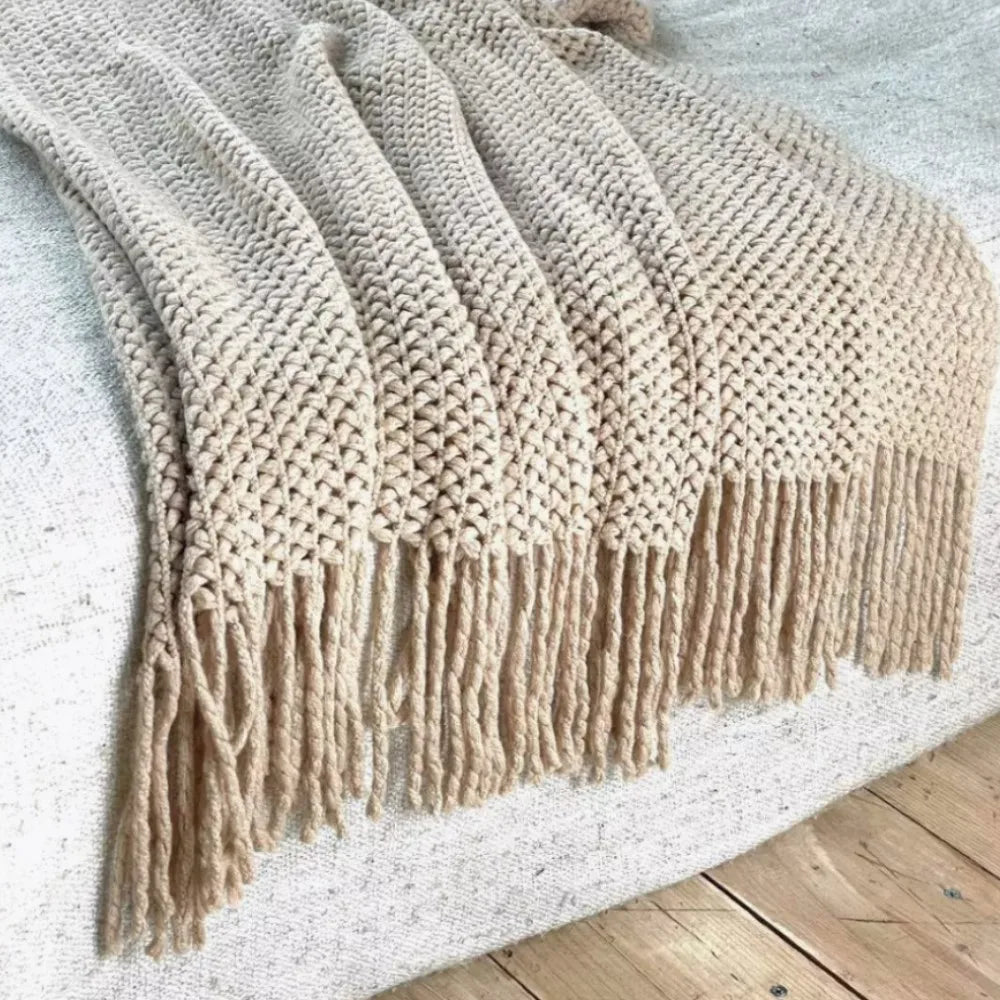 Cable Knit Khaki Throw Blanket Lightweight Knitted Jacquard Throw