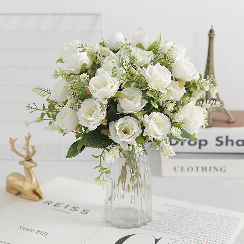 30cm Rose White Silk Bouquet Peony Artificial Flower 5 Big Head 4