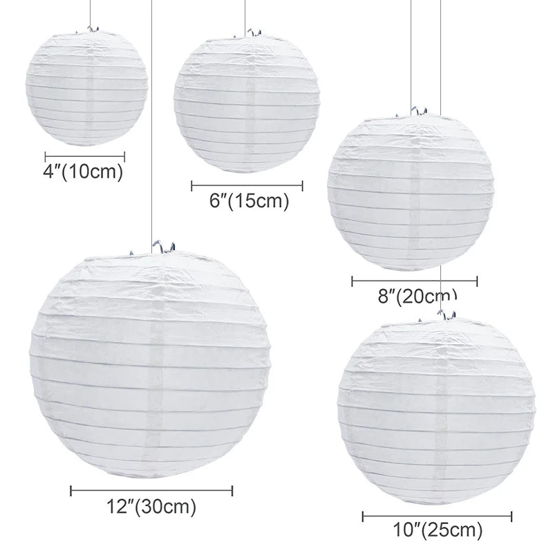 30 Pcs/Set White Paper Lanterns Chinese Hanging Round Lantern Lamp