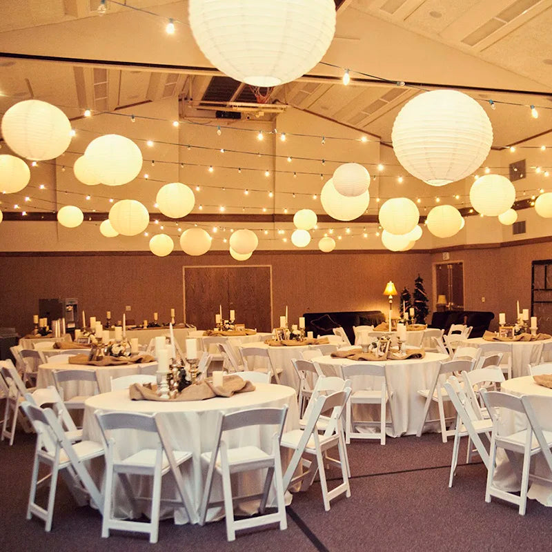 30 Pcs/Set White Paper Lanterns Chinese Hanging Round Lantern Lamp