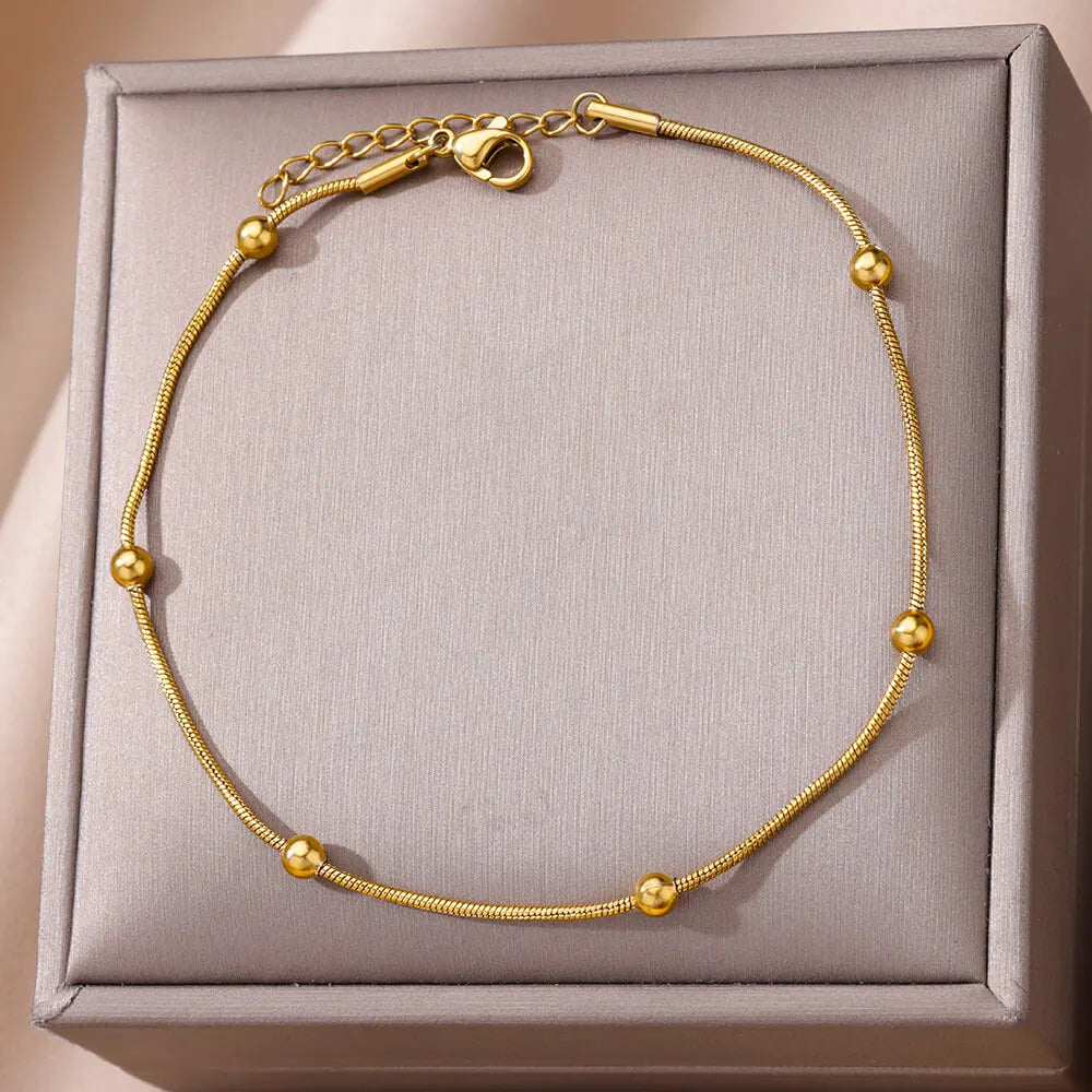 Vintage Anklets for Women Stainless Steel Beads Chain Anklet Leg