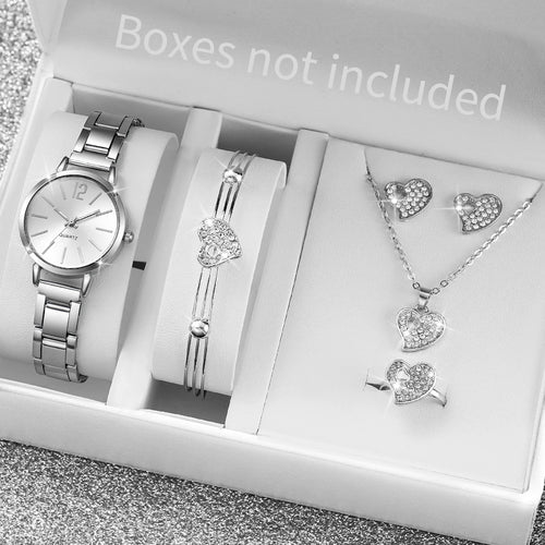 6PCS/Set Fashion Women's Quartz Watch Stainless Steel Band Wrist