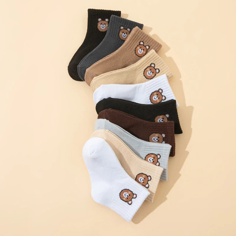 10 Pairs Cute Little Bear Casual Short Elastic Mid-Calf Socks, baby