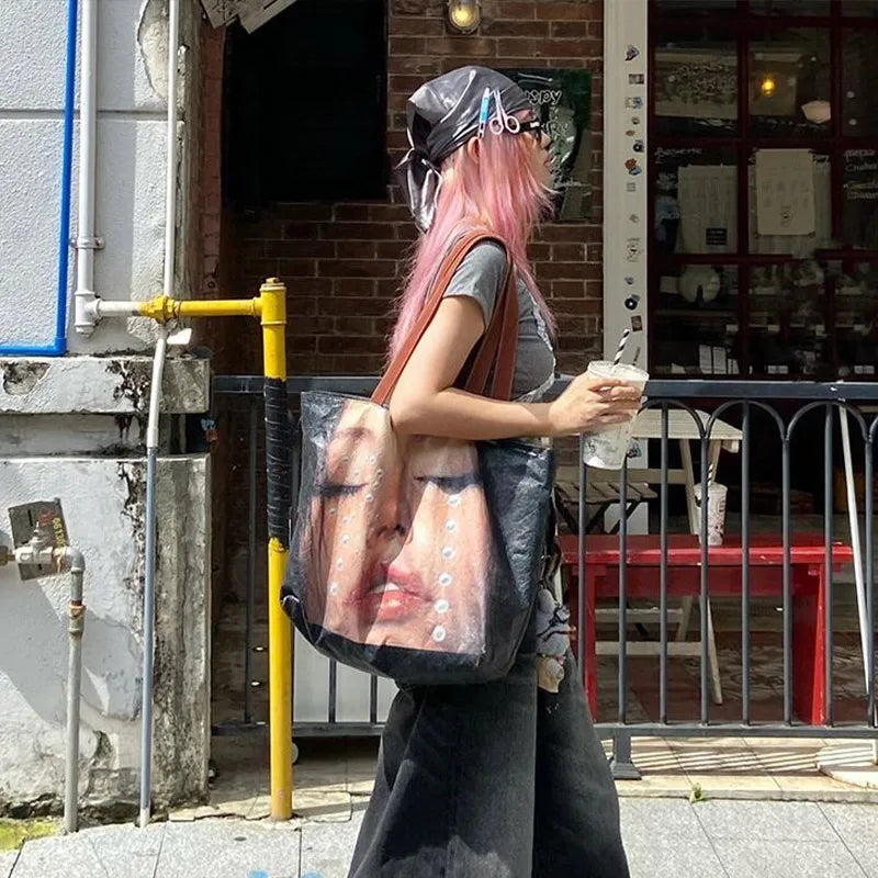 Creative Women's Tote Bag Trend Face Printing Large Capacity