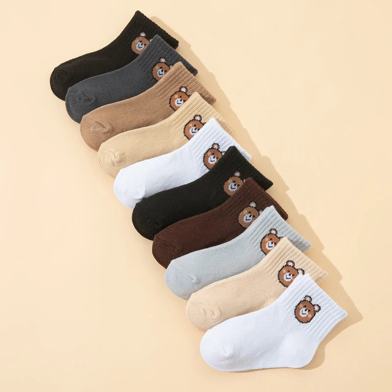 10 Pairs Cute Little Bear Casual Short Elastic Mid-Calf Socks, baby