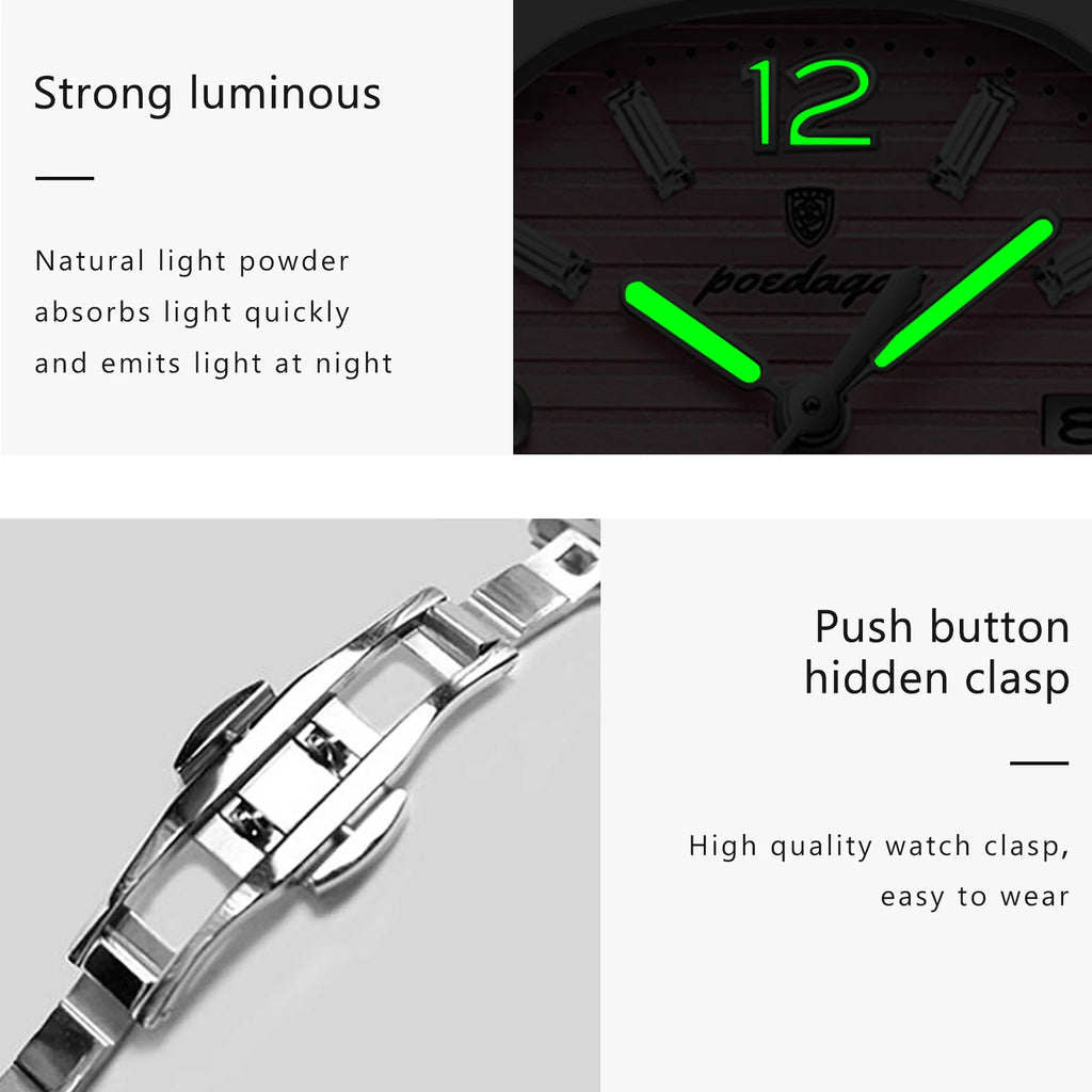 POEDAGAR Square Fashion Woman Wristwatch Luminous Waterproof Date